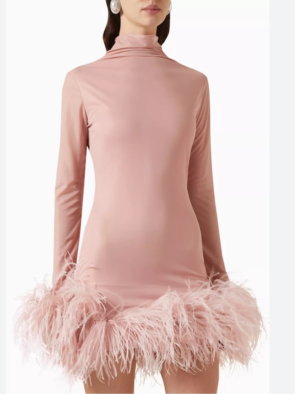 ARLINGTON blush Feather-trim Mini Dress